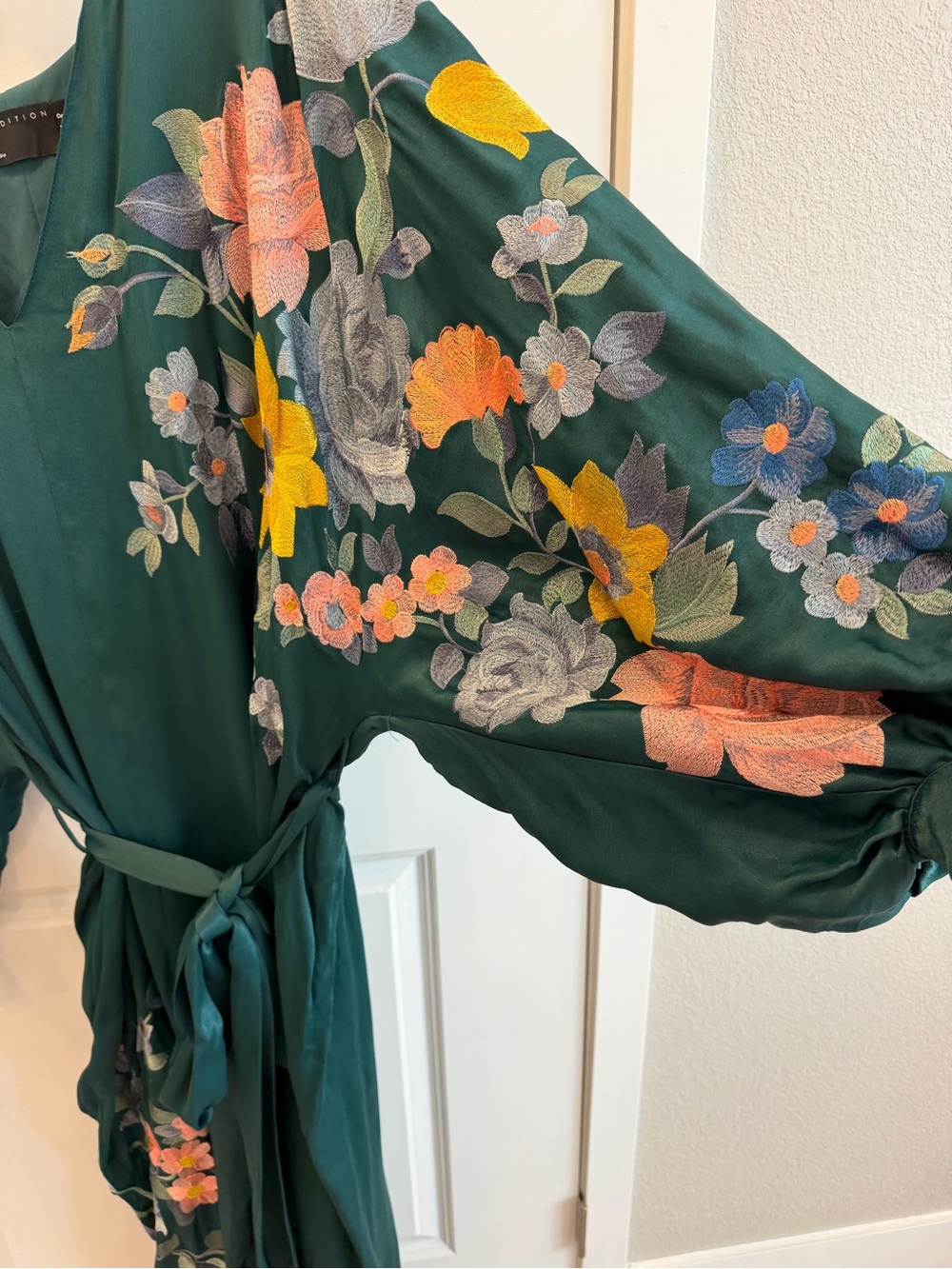ASOS CURVE Size 20 Forest Green Floral Embroidered Satin Midi Dress - Picture 9 of 12